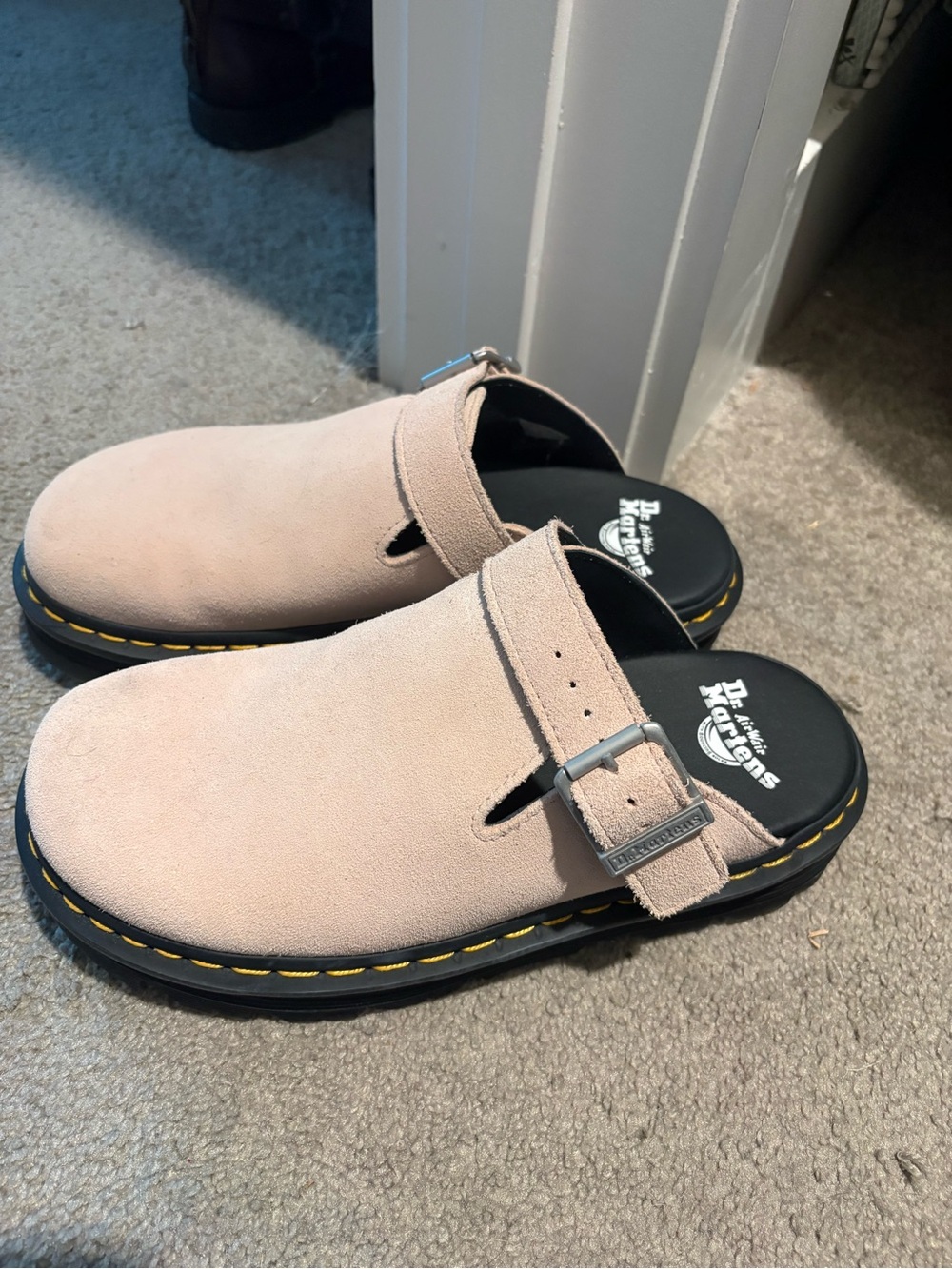 Dr. Martens Beige Suede Buckle Clog Slip-On
